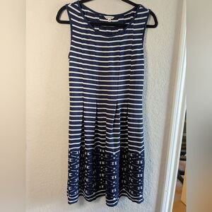 Max Studio Navy and White Striped Midi Dress M Sleeveless Excellent